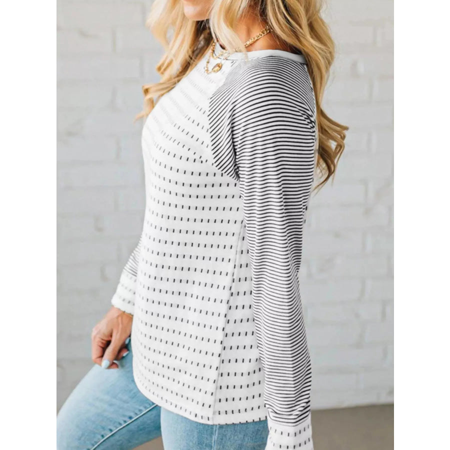 Stripe Raglan Patchwork Long Sleeve Top Apparel and Accessories