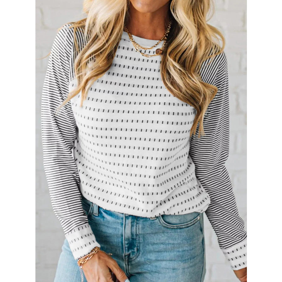 Stripe Raglan Patchwork Long Sleeve Top White / S Apparel and Accessories