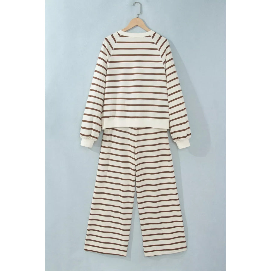 Stripe Relaxed Long Sleeve Top Color Block Detail Drawstring Pant Set Apparel and Accessories