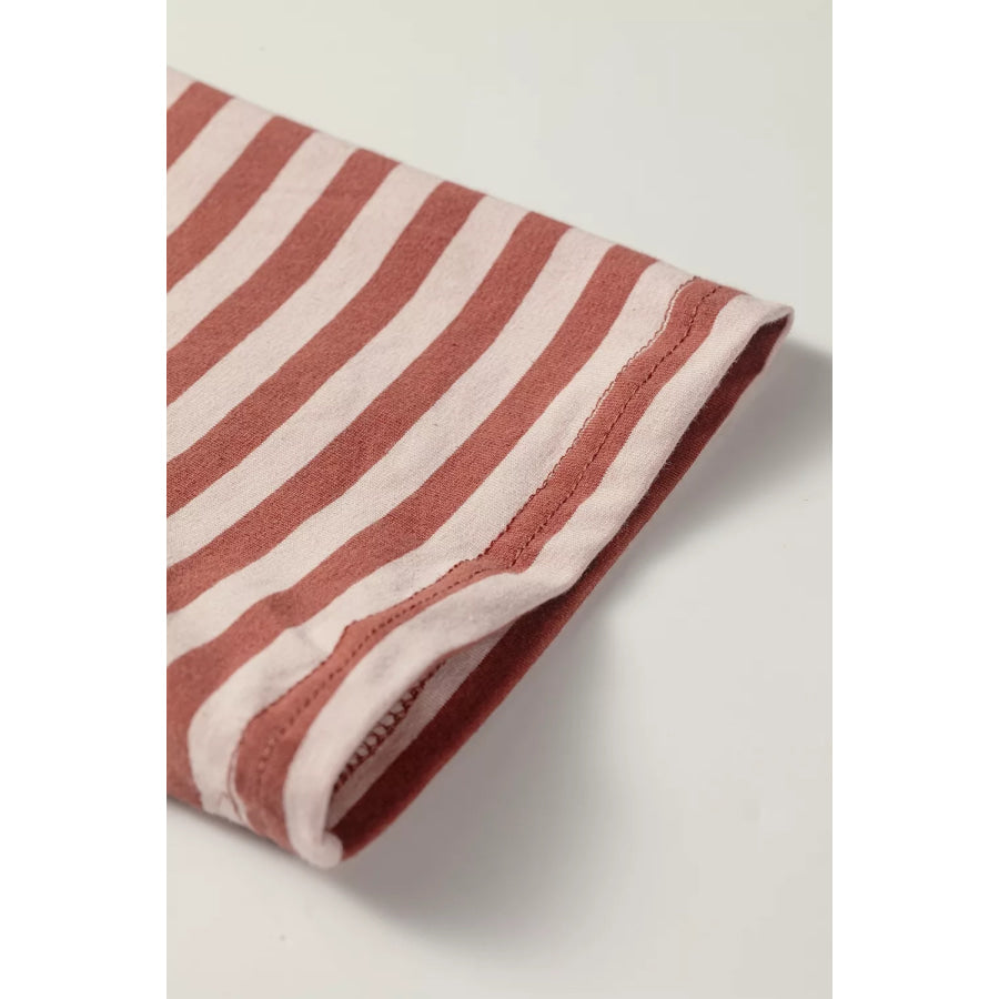 Stripe Relaxed Long Sleeve Top Contrast Elastic Waistband Short Set Apparel and Accessories