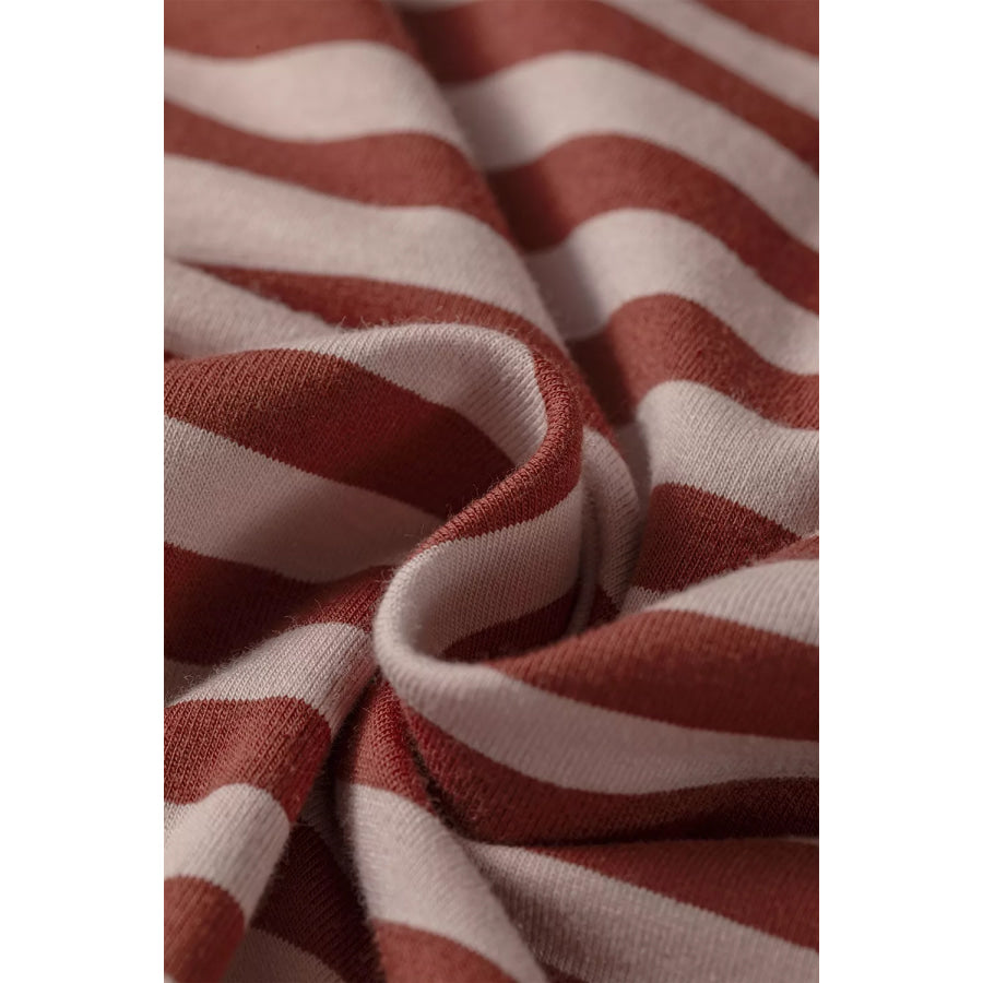 Stripe Relaxed Long Sleeve Top Contrast Elastic Waistband Short Set Apparel and Accessories