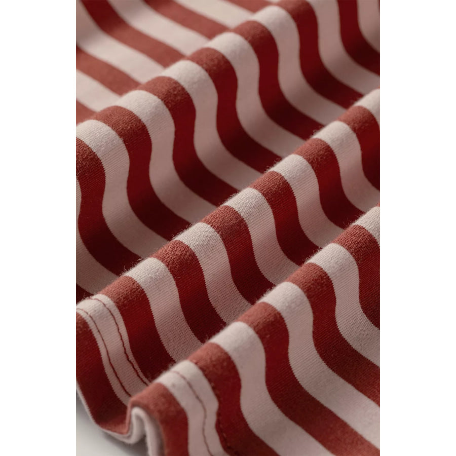 Stripe Relaxed Long Sleeve Top Contrast Elastic Waistband Short Set Apparel and Accessories