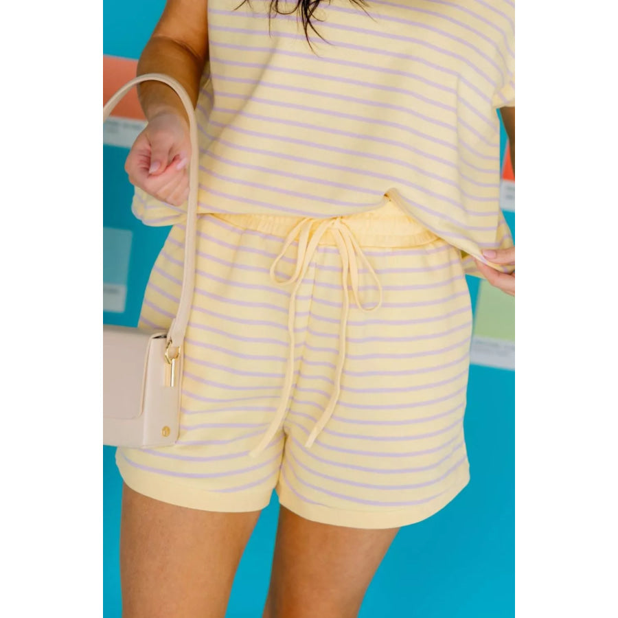 Stripe Relaxed Tee Drawstring Shorts 2pcs Outfit Apparel and Accessories
