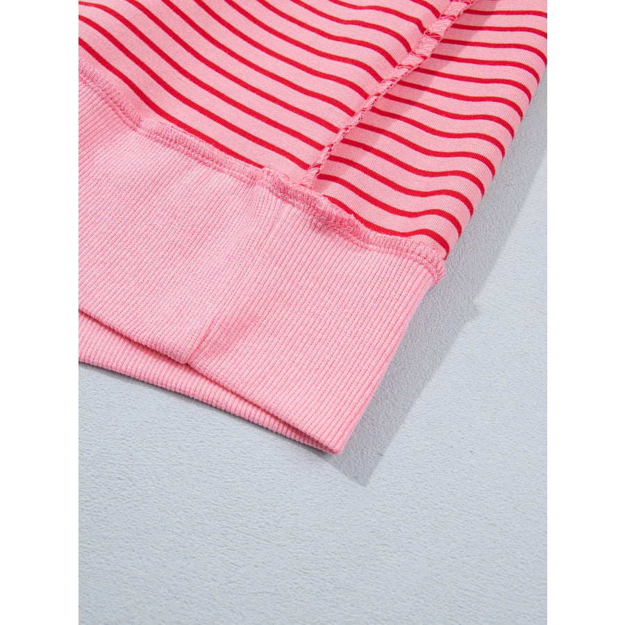 Stripe Ribbed Patchwork Mock Neck Baggy Pullover Matching Shorts Set Apparel and Accessories
