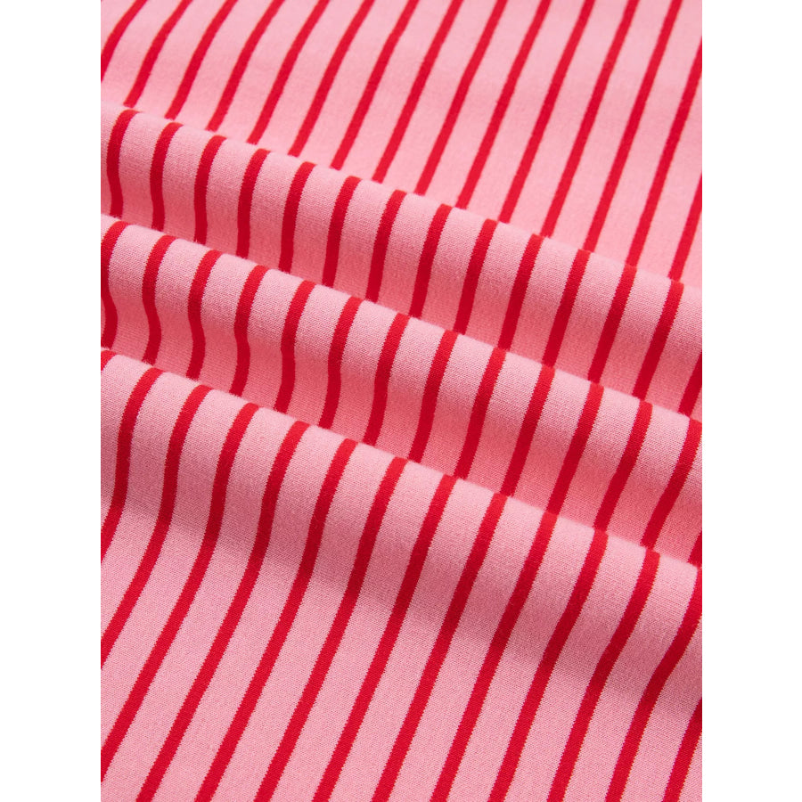 Stripe Ribbed Patchwork Mock Neck Baggy Pullover Matching Shorts Set Apparel and Accessories