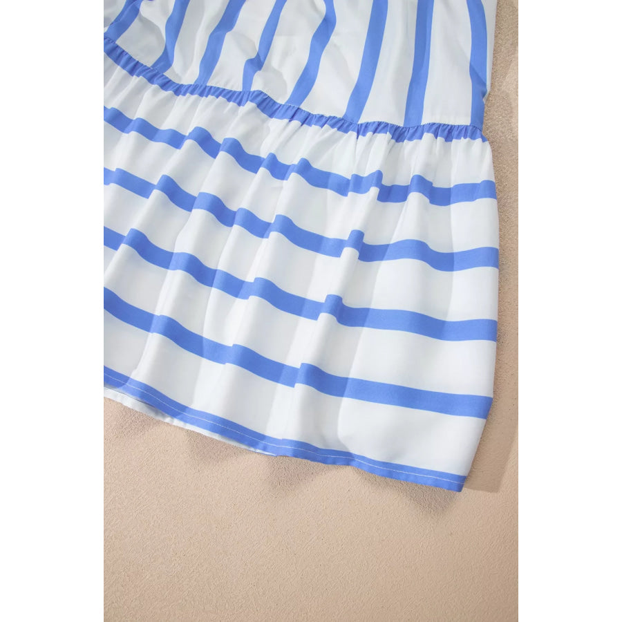 Stripe Ricrac Trim Notched Neck Half Sleeve Vacation Dress Apparel and Accessories