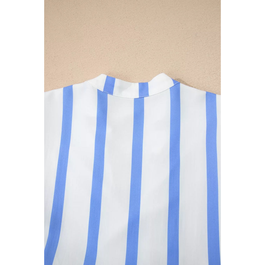 Stripe Ricrac Trim Notched Neck Half Sleeve Vacation Dress Apparel and Accessories
