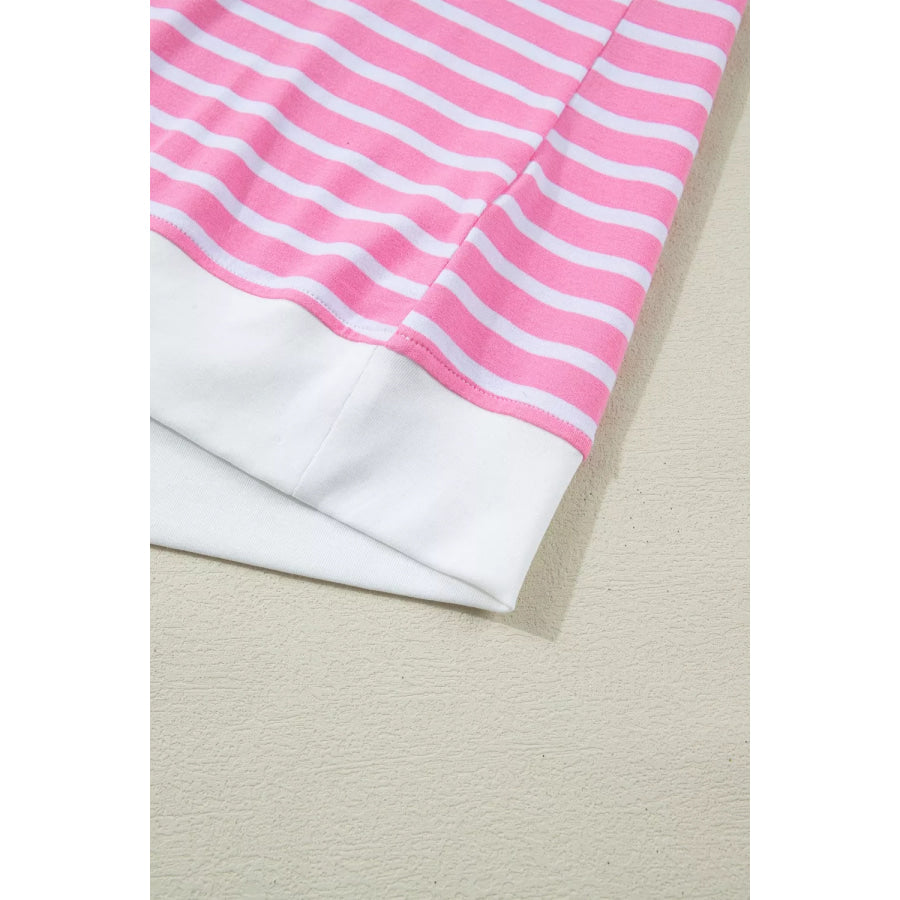 Stripe Round Neck Drop Shoulder Short Sleeve Loose Top Apparel and Accessories