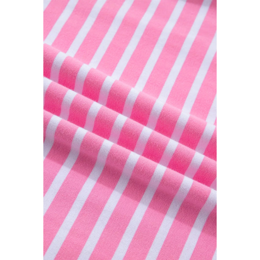 Stripe Round Neck Drop Shoulder Short Sleeve Loose Top Apparel and Accessories
