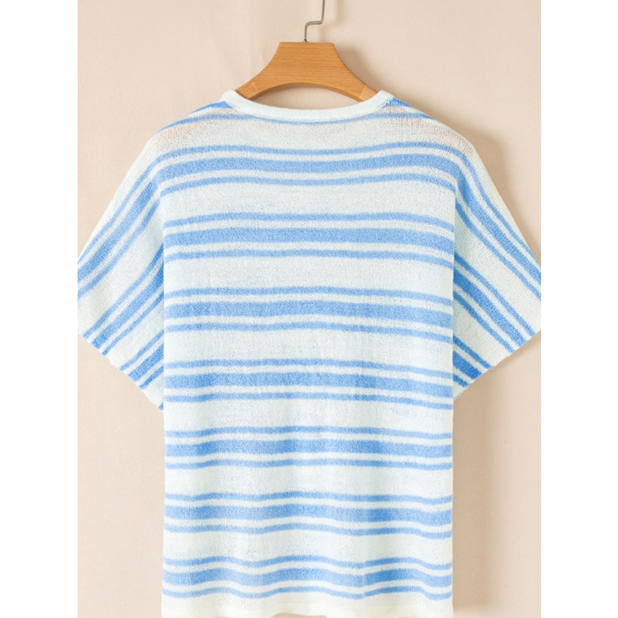 Stripe Round Neck Half Sleeve Knit Top Apparel and Accessories