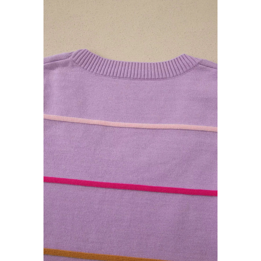 Stripe Round Neck Knitted Sweater Tank Apparel and Accessories