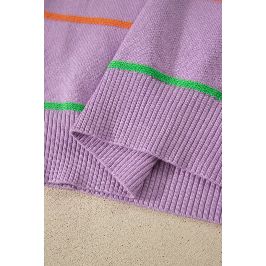 Stripe Round Neck Knitted Sweater Tank Apparel and Accessories