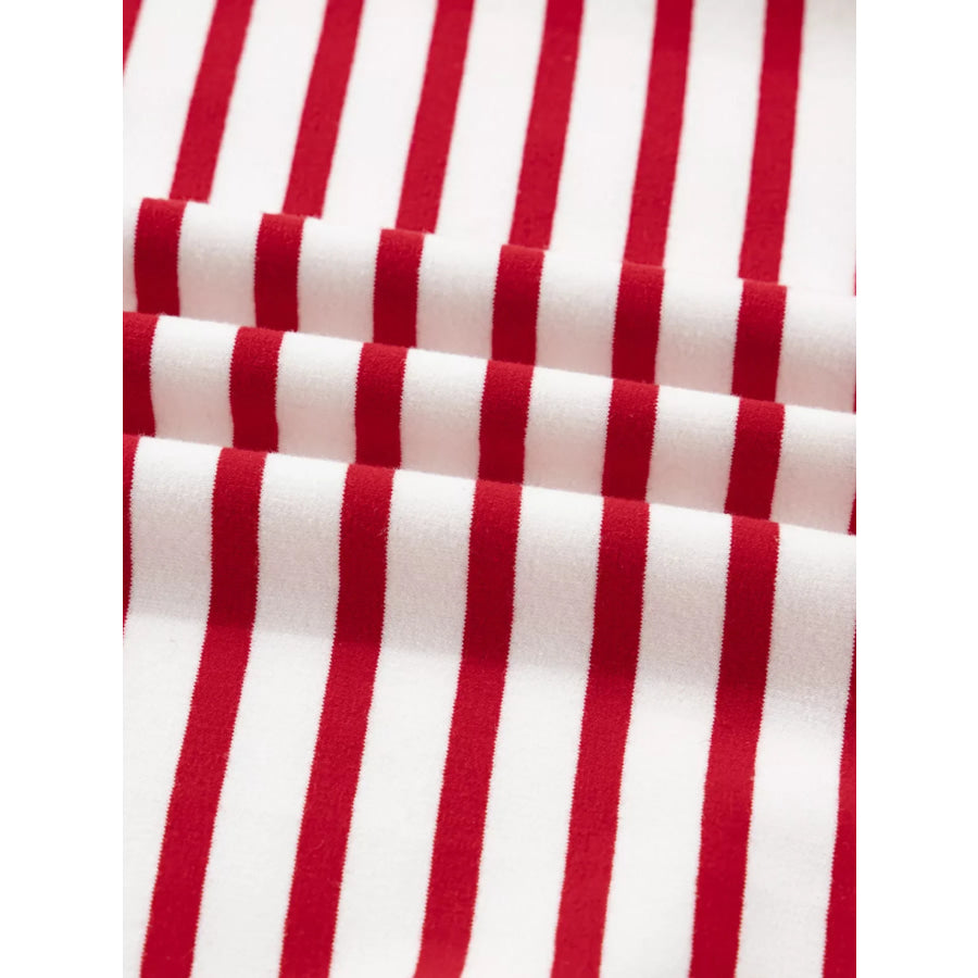 Stripe Round Neck Ruffle Trim Long Sleeve Top Apparel and Accessories