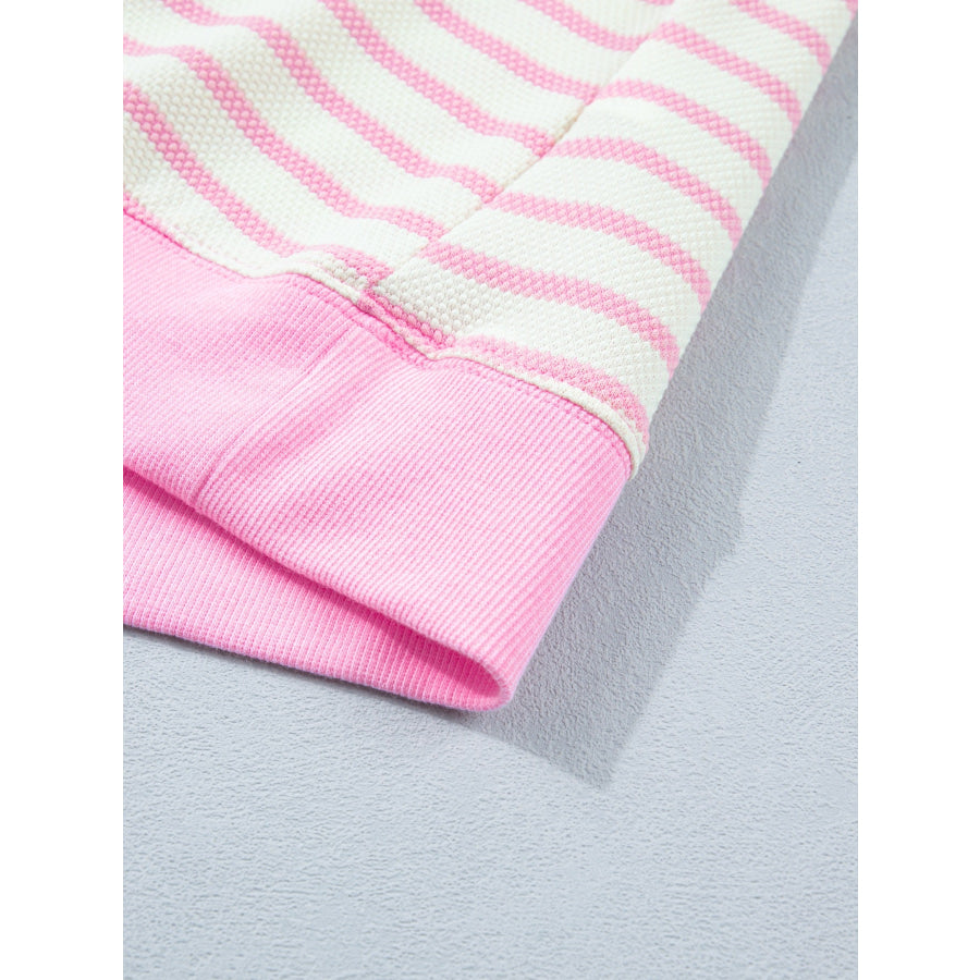 Stripe Ruffled Short Sleeve Patchwork Blouse Apparel and Accessories