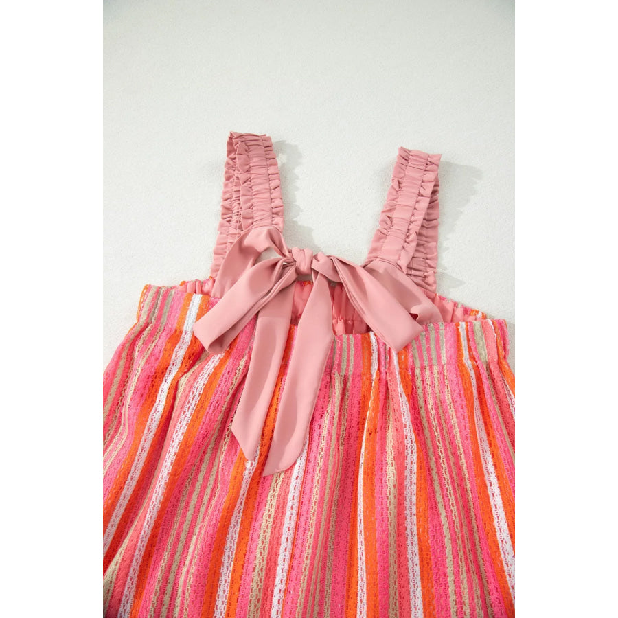 Stripe Ruffled Straps Ribbon Knot Flowy Vacation Maxi Dress Apparel and Accessories