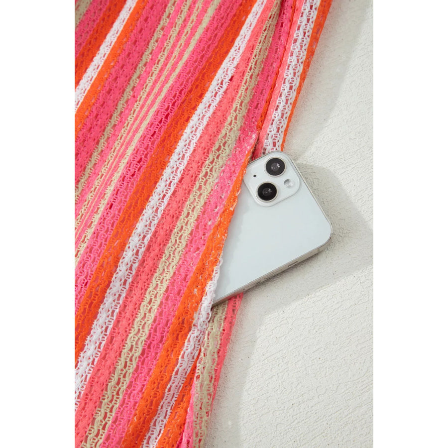 Stripe Ruffled Straps Ribbon Knot Flowy Vacation Maxi Dress Apparel and Accessories