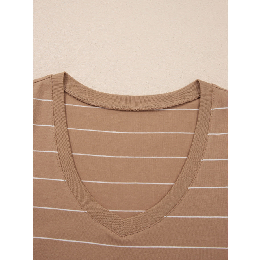 Stripe Short Sleeve Side Slit Maxi T Shirt Dress Apparel and Accessories