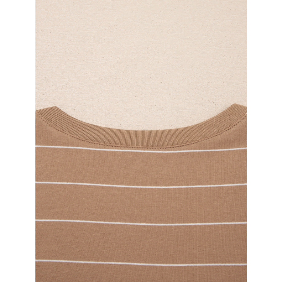 Stripe Short Sleeve Side Slit Maxi T Shirt Dress Apparel and Accessories