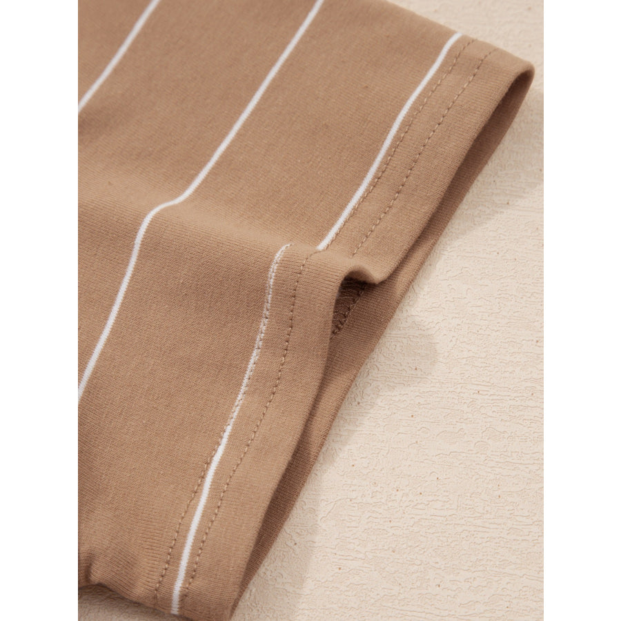 Stripe Short Sleeve Side Slit Maxi T Shirt Dress Apparel and Accessories