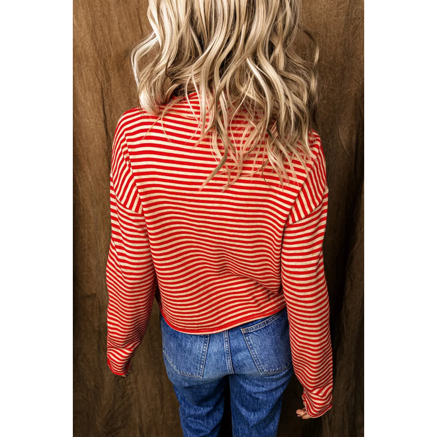 Stripe Striped Button Collar Long Sleeve Knit Cardigan Apparel and Accessories