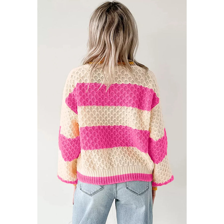 Stripe Striped Colorblock Texture Drop Shoulder Sweater Apparel and Accessories
