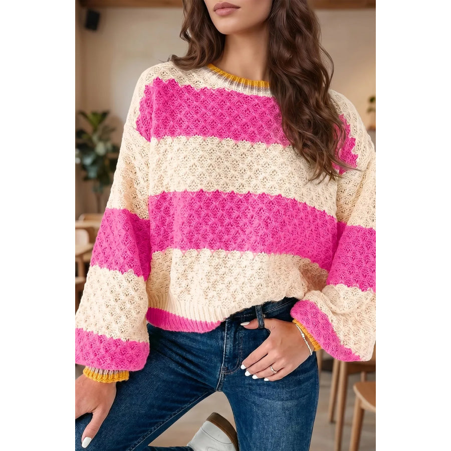 Stripe Striped Colorblock Texture Drop Shoulder Sweater Apparel and Accessories