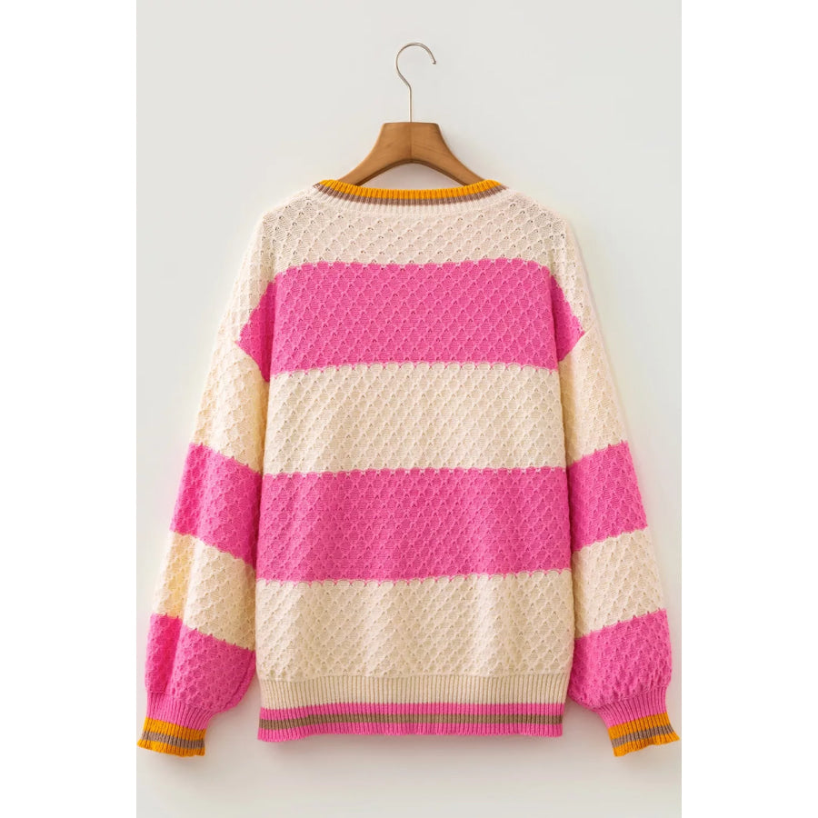 Stripe Striped Colorblock Texture Drop Shoulder Sweater Apparel and Accessories
