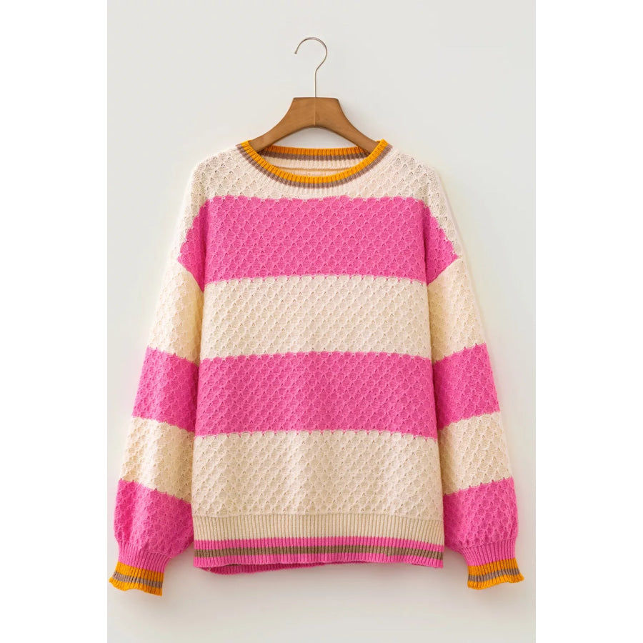 Stripe Striped Colorblock Texture Drop Shoulder Sweater Apparel and Accessories
