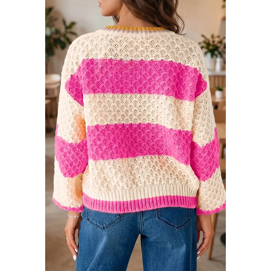 Stripe Striped Colorblock Texture Drop Shoulder Sweater Apparel and Accessories