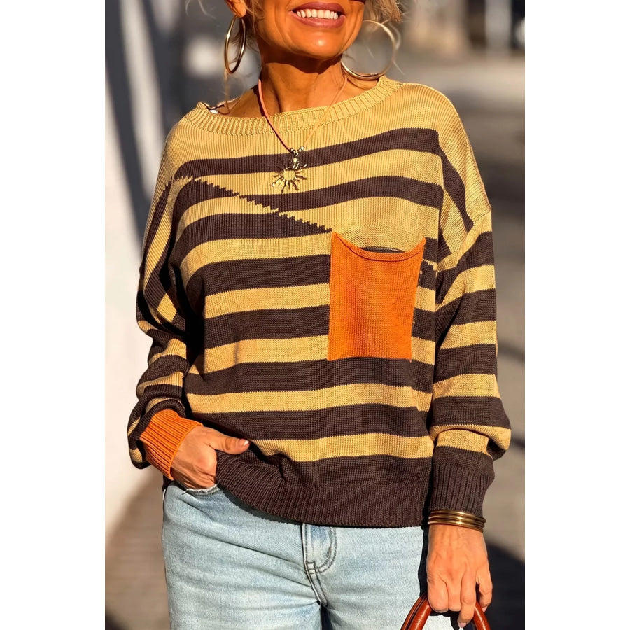 Stripe Striped Drop Shoulder Colorblock Pullover Sweater Apparel and Accessories