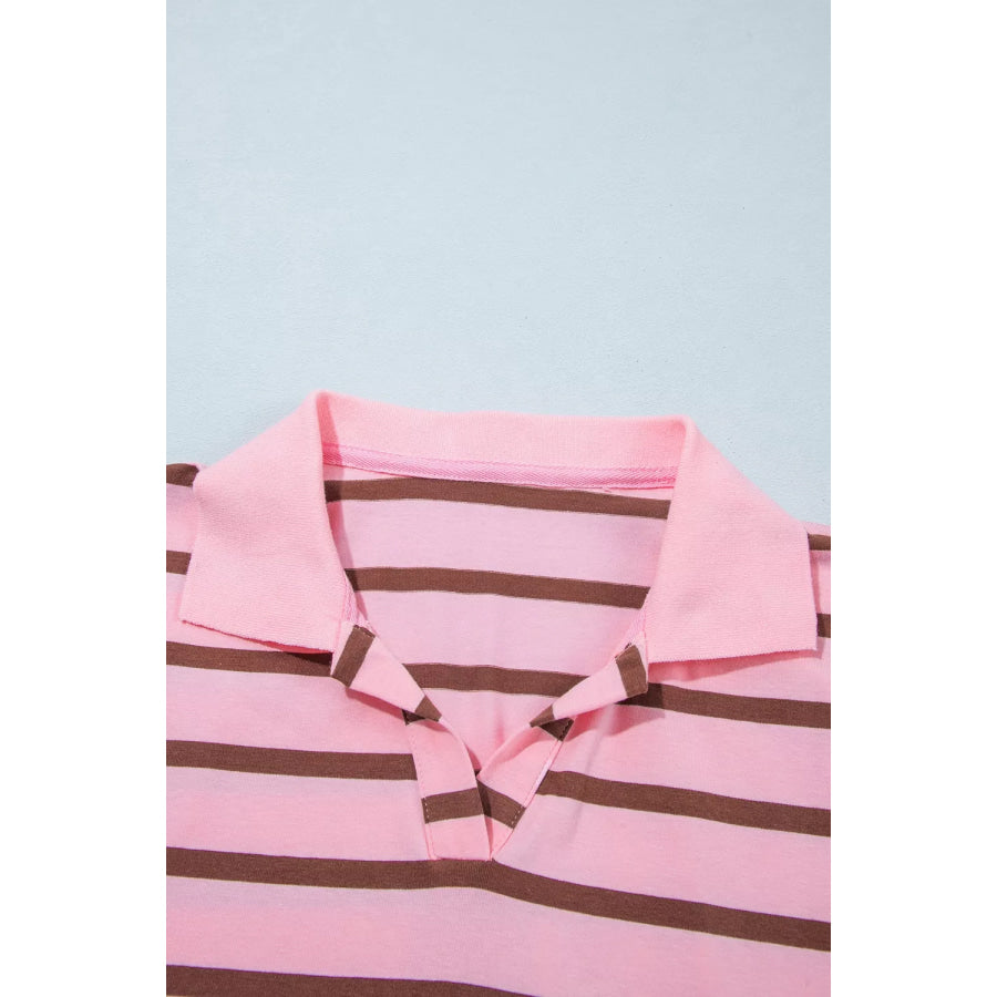 Stripe Striped Long Sleeve Collar Shift Top Apparel and Accessories