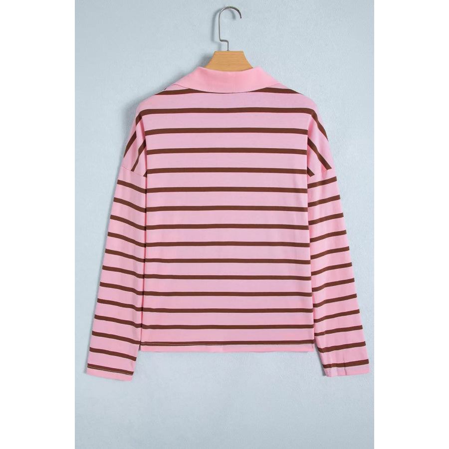 Stripe Striped Long Sleeve Collar Shift Top Apparel and Accessories