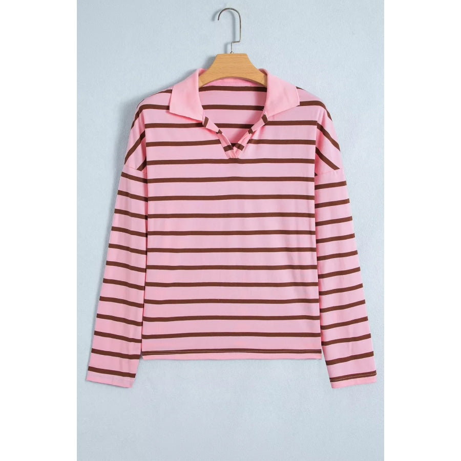 Stripe Striped Long Sleeve Collar Shift Top Apparel and Accessories