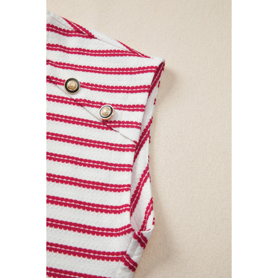 Stripe Textured Knit Button Detail Short Sleeve Casual Tee Apparel and Accessories