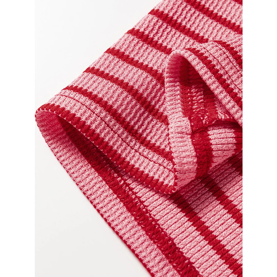Stripe Textured Round Neck Drop Shoulder Long Sleeve T Shirt Apparel and Accessories