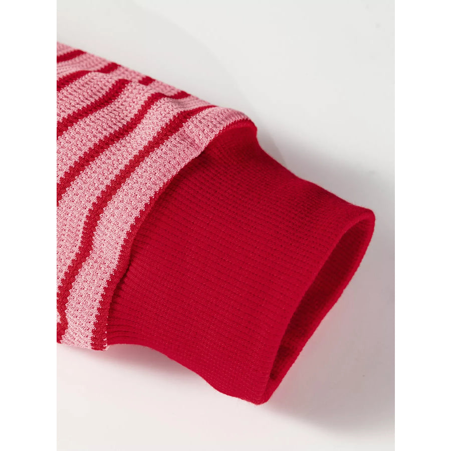 Stripe Textured Round Neck Drop Shoulder Long Sleeve T Shirt Apparel and Accessories