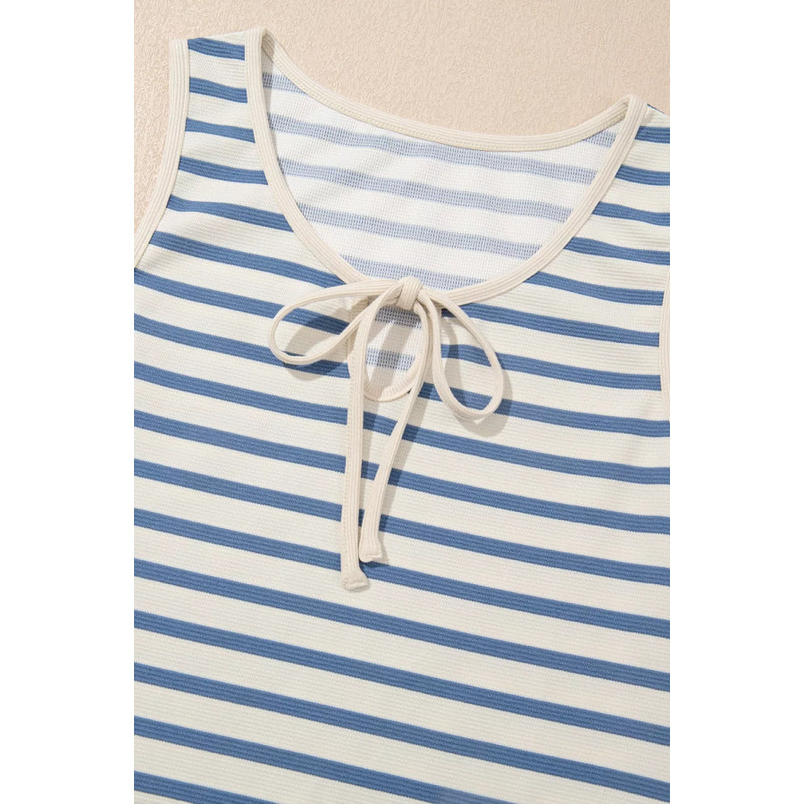 Stripe Tie V Neck Sleeveless Side Slit Midi Dress Apparel and Accessories