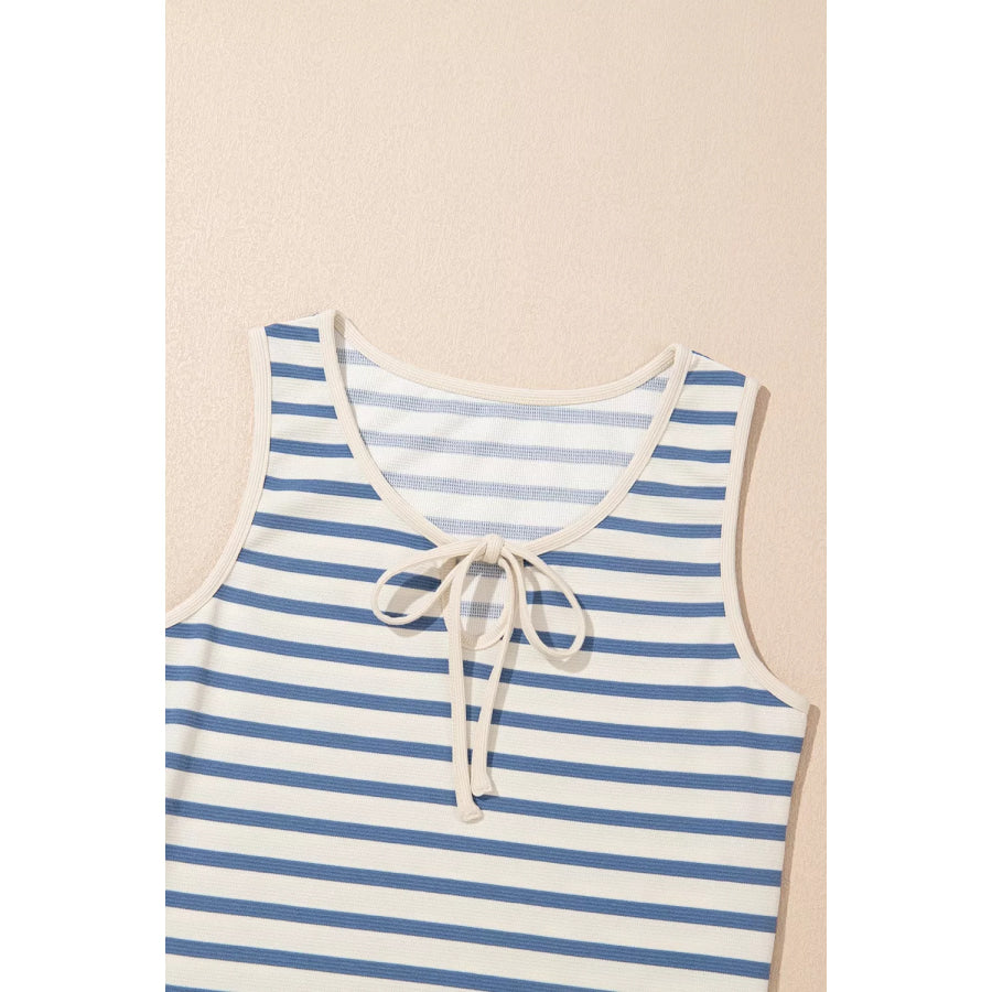 Stripe Tie V Neck Sleeveless Side Slit Midi Dress Apparel and Accessories