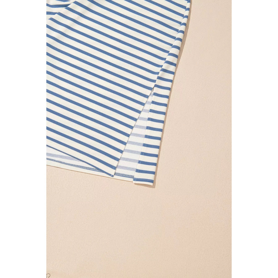 Stripe Tie V Neck Sleeveless Side Slit Midi Dress Apparel and Accessories