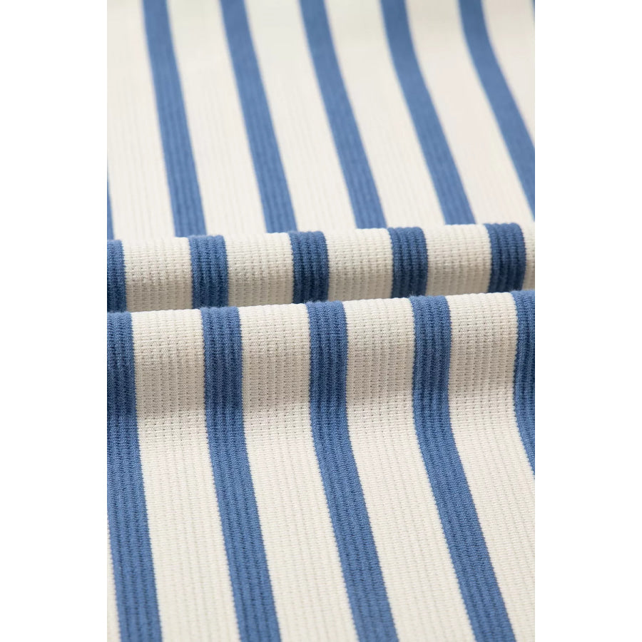 Stripe Tie V Neck Sleeveless Side Slit Midi Dress Apparel and Accessories