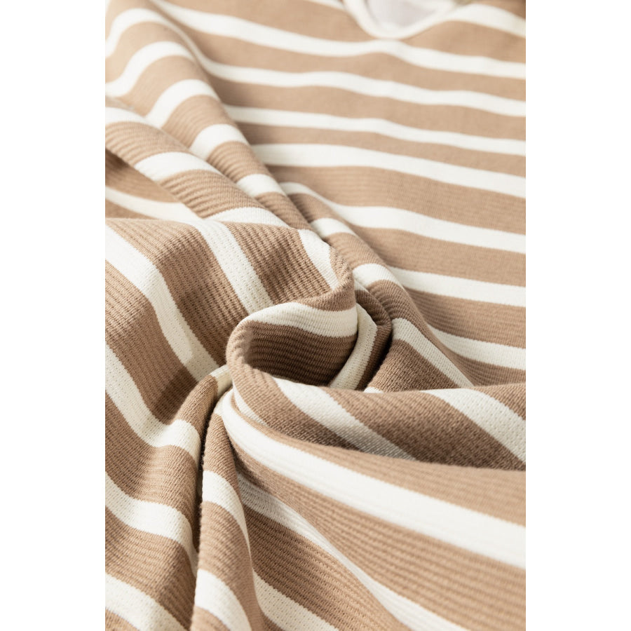 Stripe Tie V Neck Sleeveless Side Slit Midi Dress Apparel and Accessories