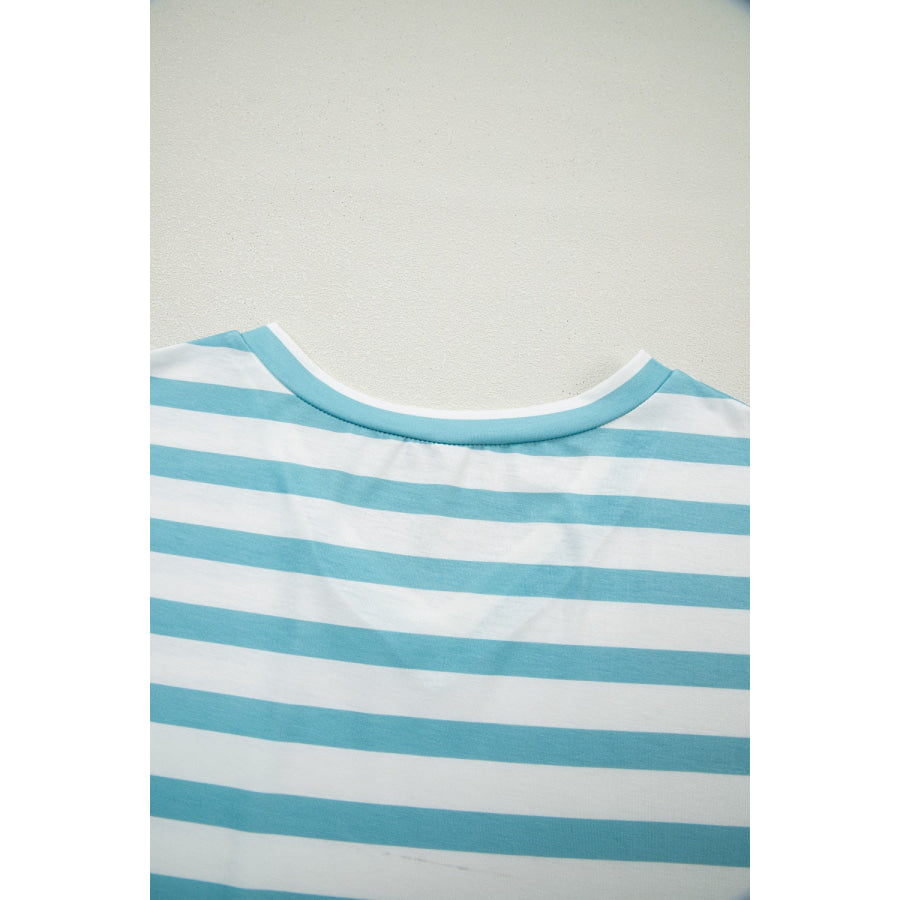Stripe V Neck Patched Pocket Casual T Shirt Apparel and Accessories