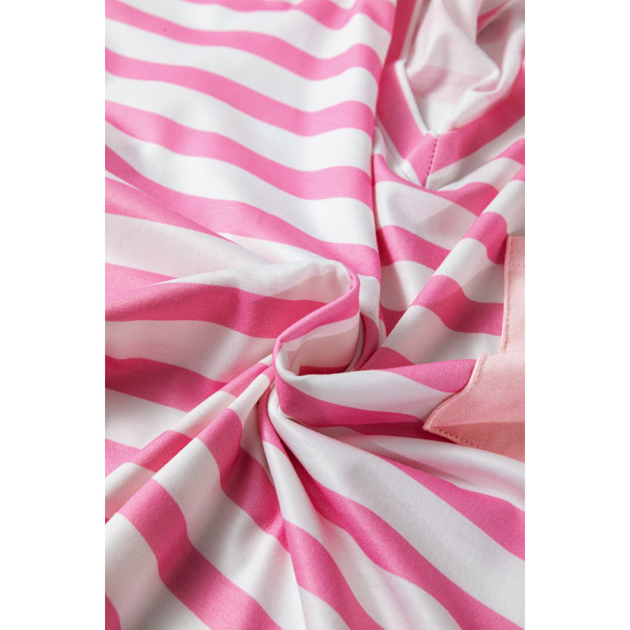 Stripe V Neck Patched Pocket Casual T Shirt Apparel and Accessories
