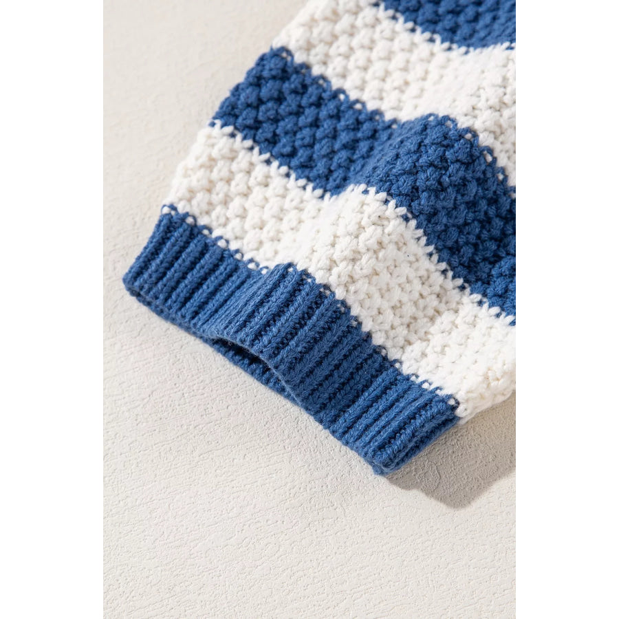 Stripe V Neck Pocketed Drawstring Hooded Sweater Apparel and Accessories