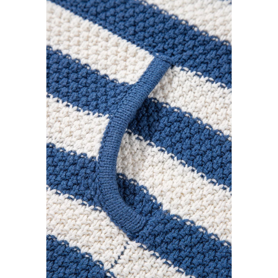 Stripe V Neck Pocketed Drawstring Hooded Sweater Apparel and Accessories