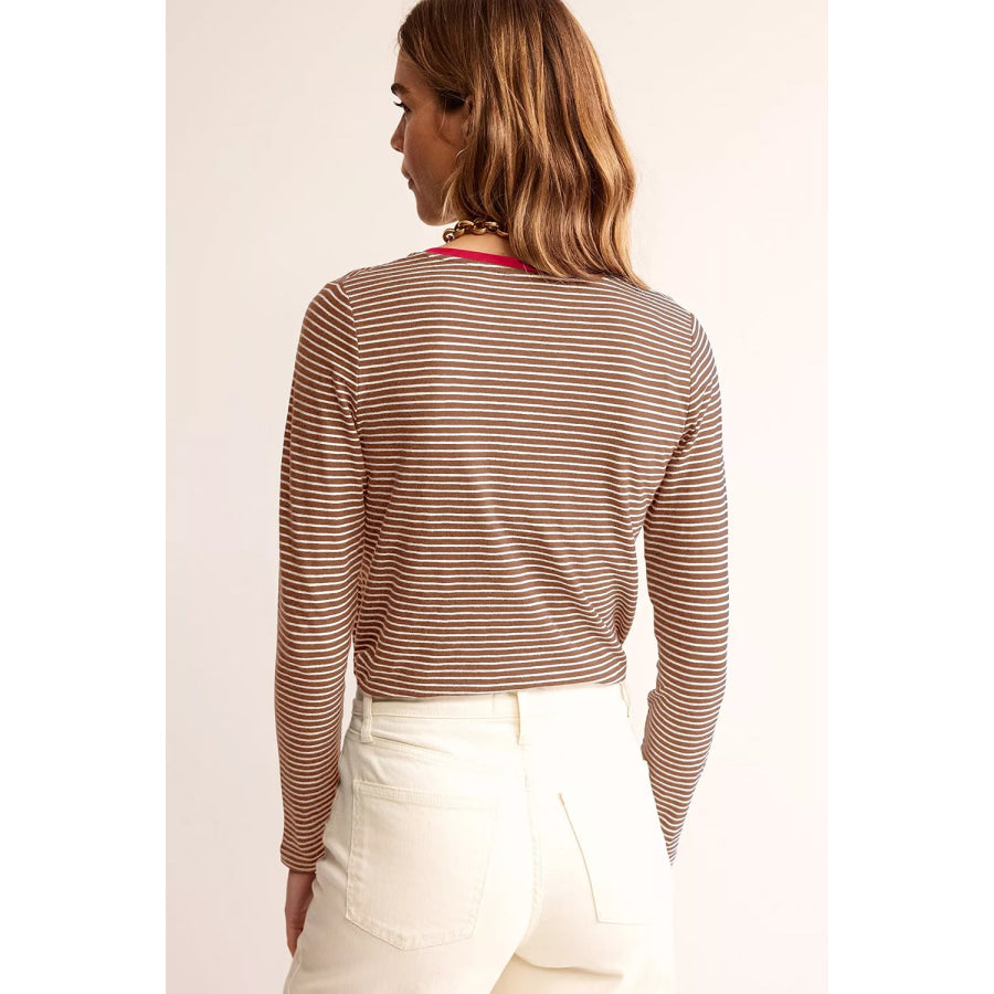 Stripe V Neck Stretchy Long Sleeve Top Apparel and Accessories
