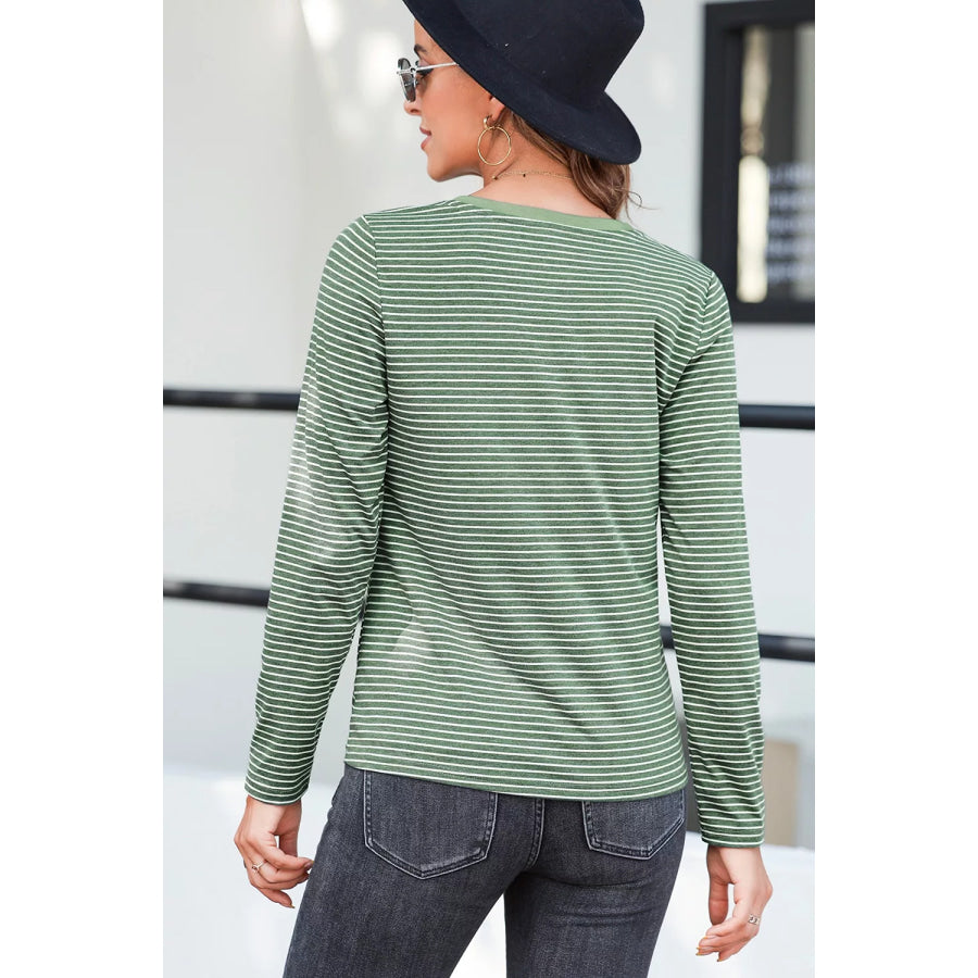 Stripe V Neck Stretchy Long Sleeve Top Apparel and Accessories
