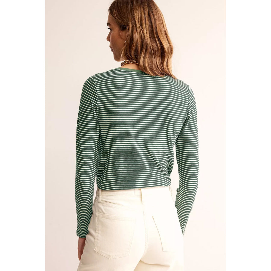 Stripe V Neck Stretchy Long Sleeve Top Apparel and Accessories