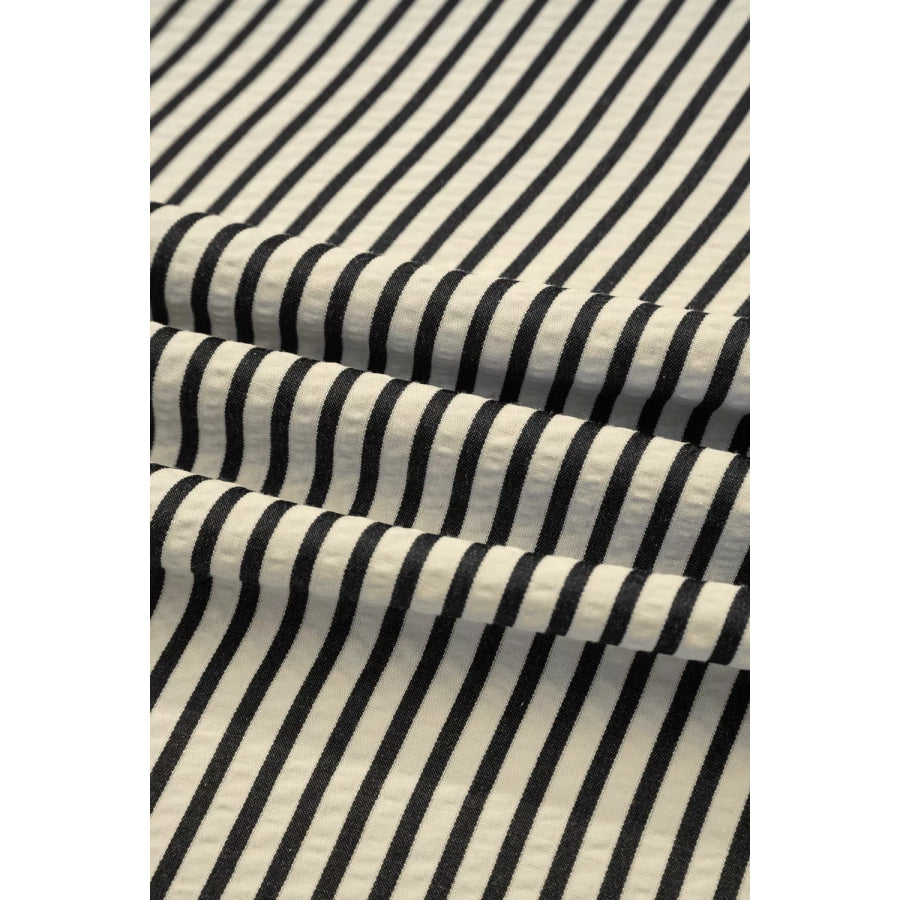 Stripe V Neck Zip Front Cinched High Waist Midi Dress Apparel and Accessories
