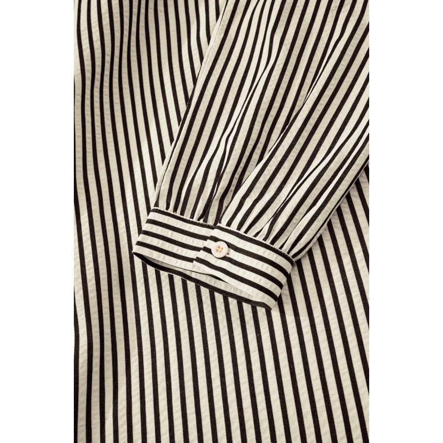Stripe V Neck Zip Front Cinched High Waist Midi Dress Apparel and Accessories